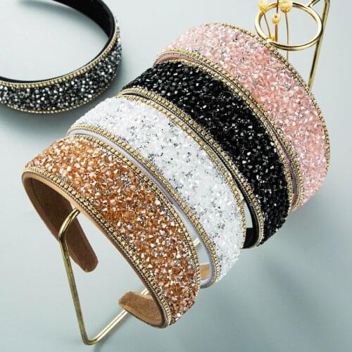 Wholesale Shiny Crystal Headband Fashion Wide Fabric Hair Bands Women Rhinestone High Quality Hair Accessories