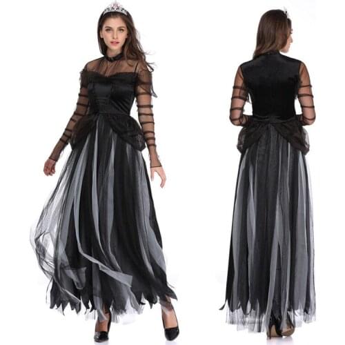 Halloween Party Office Vampire King Witch Queen Princess Cosplay Ghost Bride black Tulle Skirt Black Swan Dress