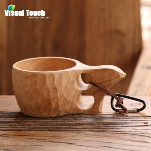 Portable Tortoiseshell Outdoor Finland Kuksa Wood Mug Wooden Cup Handmade Milk Coffee Beer Drinking Mugs Party Mugs