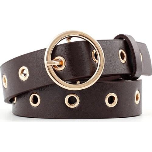 Long Personality Harajuku Fashion Ring Black Metal Belt Students Jean Waist Belts With Golden Round Buckle Women Waistband