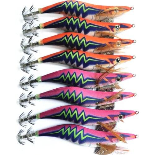 8Pcs Artificial Wood Shrimp Squid jig Hooks 3.5# 13CM 21G Luminous Jigging Fishing Tackle Cuttlefish Squid Jig Lure Pesca Wobble