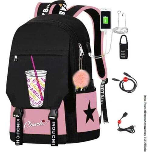 Children Backpacks Charli D'Amelio Backpack Stitch USB Backpack Fashion Women Shoulder Bags School Bag for Teenage Girl Zipper