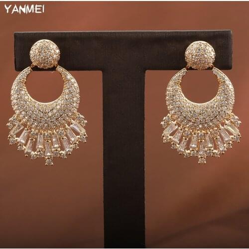 Evening Dress Earrings Geometric Round Hollow Aaa Cubic Zirconia Ladies Engagement Party Bridal Wedding Earrings High Jewelry