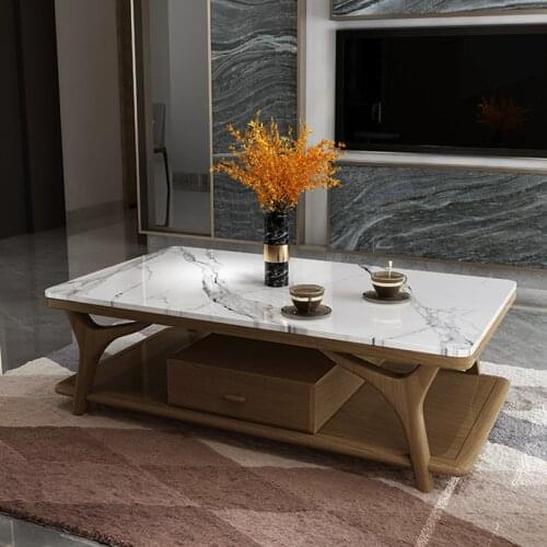 Modern simple living room small family solid wood marble TV cabinet combination