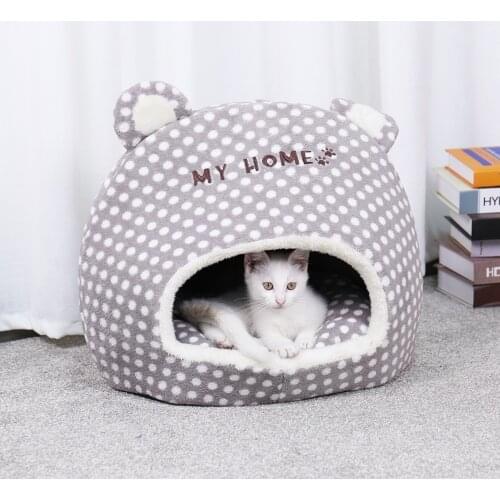 Pet Cat Sleeping Bags Bed House Thick Warm Removable Mat Kennel Cat House Soft Bed For Cozy Cats Puppy Kitten Cartoon Dot Design