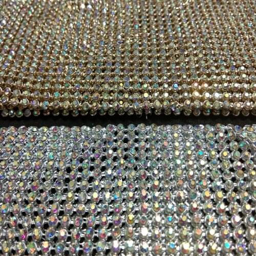 ViaPhil 22x20cm Gold Siver AB Rhinestone Metal Mesh Fabric Metallic Fabric Metal Sequin Sequined Fabric DIY Sewing Handwork Home