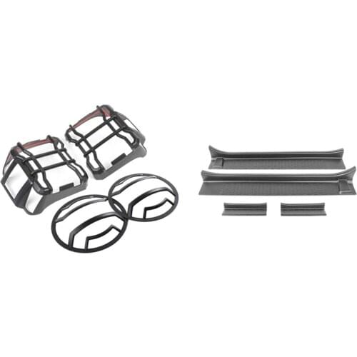 Front Entry Guards Door Sill Plate Protectors for Jeep Wrangler JL 2018+ & Front Headlights Guard Tail Lights Guard Trim