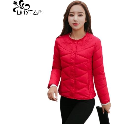 UHYTGF Womens Winter Cotton Coat Fashion Parkas Short Slim Warm Jacket M-3XL Plus size Female Cotton Clothing coats Parka X465