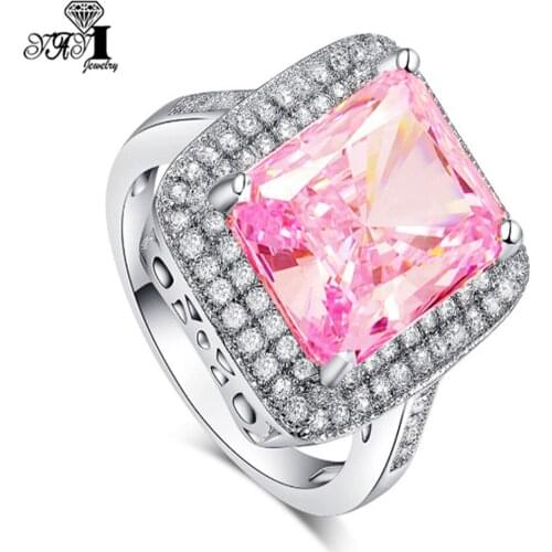 YaYI Fashion Women Jewelry Ring 5CT Pink Zircon CZ Silver Color Engagement Rings wedding Rings Party Ring Gifts