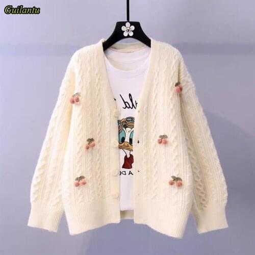 Guilantu Spring Autumn Cardigan For Women V Neck Long Sleeve Single Breasted Cardigan Coat Female Korean Knitted Sweater Woman