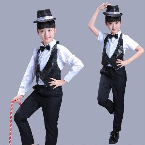 1 set Girls Sequined Ballroom Jazz Hip Hop Dance Competition Costumes Boys Performance Halloween Fancy stage wear Outfits Kids