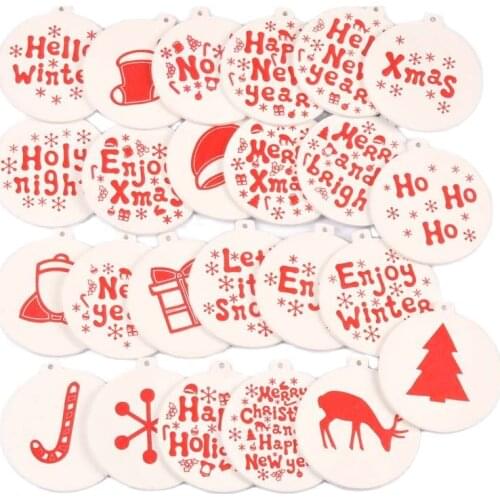 10Pcs/Lot White Painting Round Wooden Christmas Pendants Hanging Ornament Santa Claus Wood Slices Xmas Tree Party DIY Home Decor