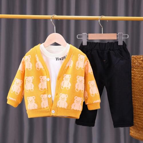 Spring Autumn Children Boys Girls Cotton Clothing Sets Baby Cartoon Bear Coat Shirt Jeans 3Pcs/Sets Fashion Toddler Tracksuits