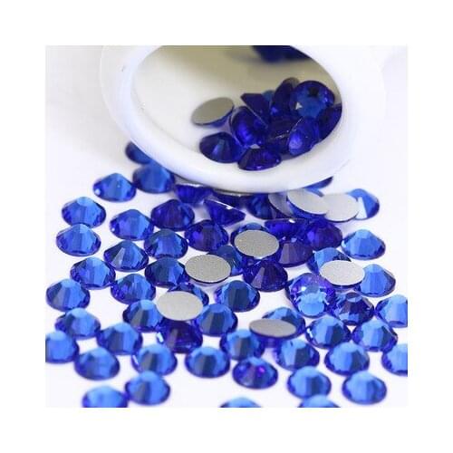 3D Sapphire blue Ss3 -ss34 Flat Back Nail Art Crystal Decorations Glue on Rhinestones for Nails Stone diy shose and phone shell