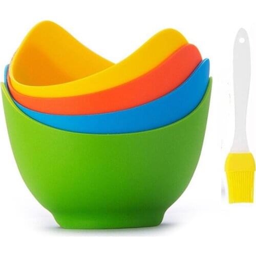 4 Pcs Egg Cooker,Egg Pot,With Ring Stand,Silicone Egg Cooker Cup, For Microwave Or Stove Cooking Eggs,With Oil Brush