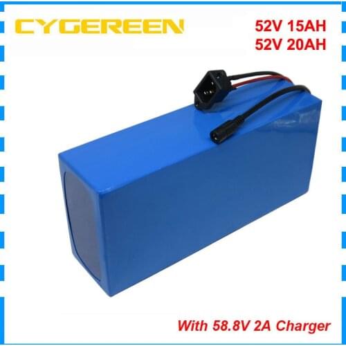 1000W 52V 15AH lithium 18650 battery Pack 52V Electric Bike Bicycle Bateria 48V 14S Ebike batteries 30A BMS 58.8V 2A Charger