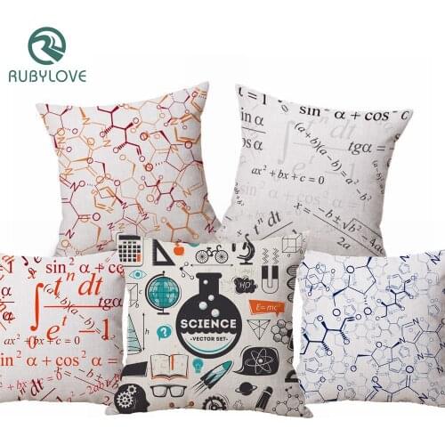 RUBYLOVE Cushion Covers Geometric Math Chemistry Formula Print Pillow Cover Decorative Pillow Case For Sofa Seat