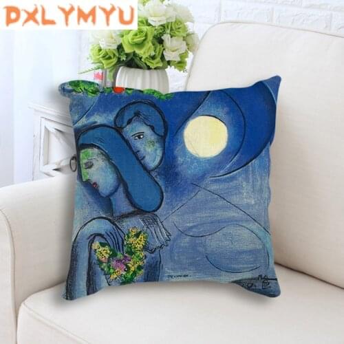 Decorative Pillowcase Nordic Style Marc Chagall Lovers Painting Printed Cushion Cover for Sofa Home Decor Throw Pillow Case
