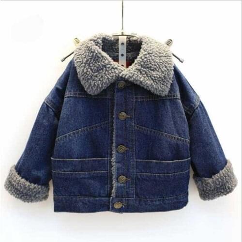Childrens denim cotton coat boys and girls cotton padded jacket in autumn and winter