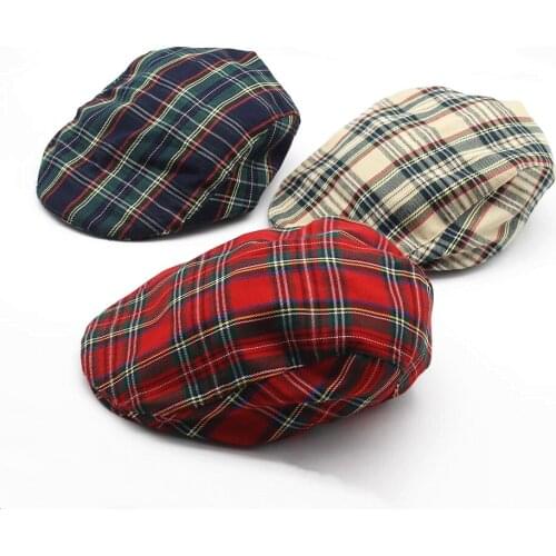 Women Men Red Plaid Hat Adults Fashion Cool Summer Beret Baker Boy Hat Girls Boys Beige Green Checked Newsboy Cap Hat