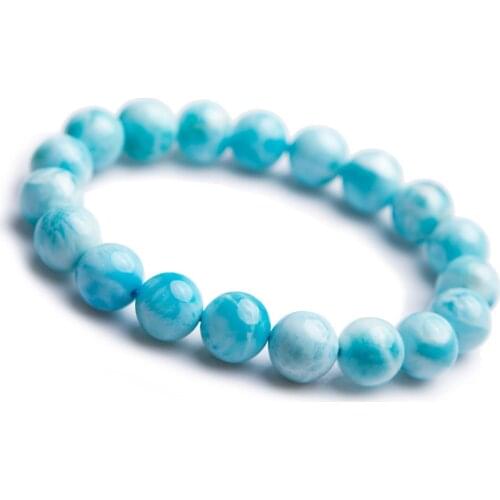 10mm Genuine Natural Blue Larimar Gemstone Crystal Stretch Bracelet Women Female Water Pattern Round Bead Natural AAAAA
