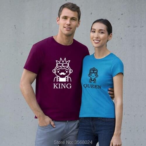 Cotton T Shirt Summer Family/Lover T-shirt Street Style Couples Top Tee Unisex Crown Printing Women/Men Tops King Queen T shirt