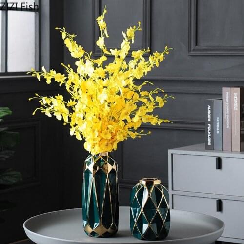 Golden Trim Ceramic Vases Green Vase Living Room Decoration Ornaments Gilded Porcelain Flower Arrangement Home Decor Modern