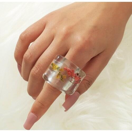 Ins Transparent Acrylic Resin Acetic Acid Charming Flower Knuckle Finger Piercing Rings Trendy Korean Fashion Party Jewelry