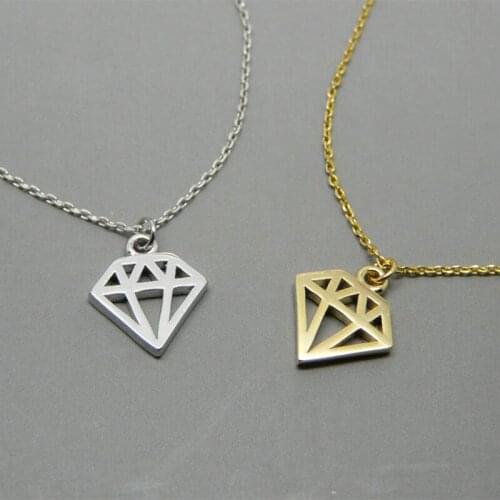 Diamond shape pendant necklace, silver diamond outline necklace, diamond pattern, diamond cutout, geometric necklace