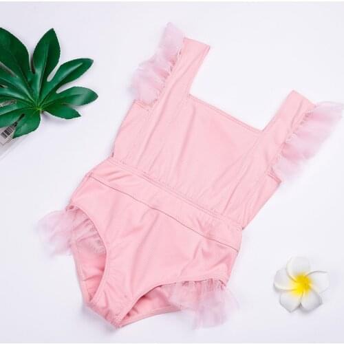 Brand New Little Girls Swimsuit Summer Children Cute Mesh Splicing Bow Decoration Backless Swimwear for Vacation