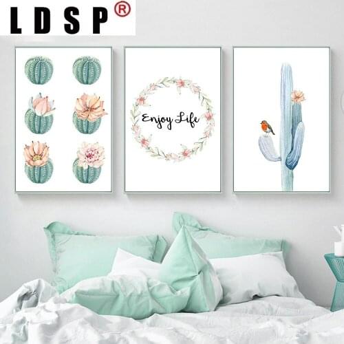LDSP Watercolor Cactus Flower Cartoon Canvas Painting Wall Art Painting Print Poster Picture Bedroom Living Room Home Decor
