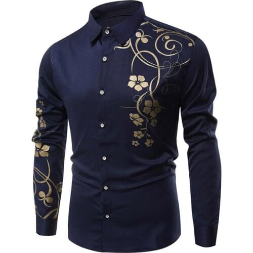 Fashion Men Shirts Bauhinia Print Buttons Turn Down Collar Long Sleeve Shirt Slim Top жилетка мужская Mens Clothing 2021