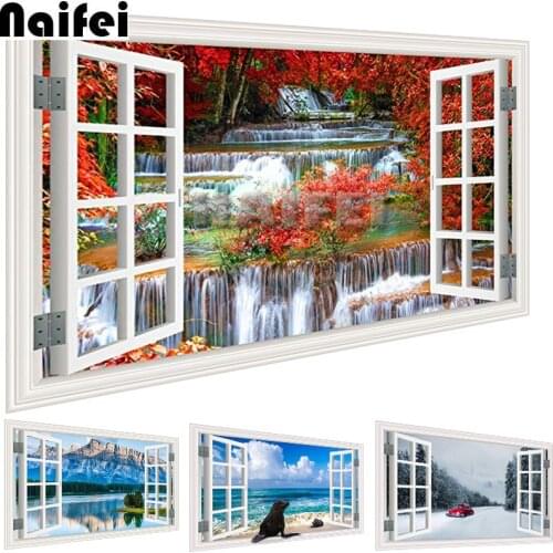 Scenery Sea Beach Window Outside 5D DIY Full Square Drill Diamond Painting 3d Mosaic Diamant Embroidery Wedding Room Decoration