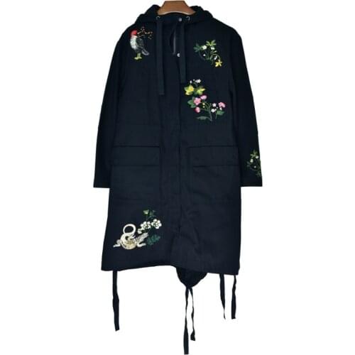 New Autumn and Winter Embroidered Windbreaker Jacket with Removable Inner Liner Cotton Coat