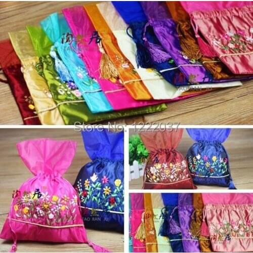 NEW DESGIN 10PCS CHINESE HANDMADE EMBROIDERED Silk GIFT BAGS POUCH
