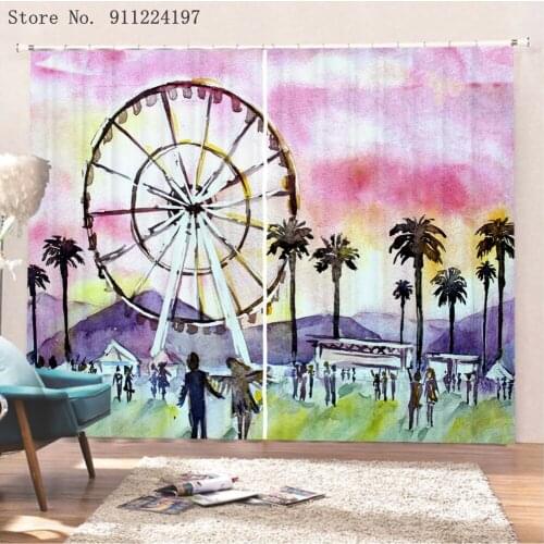3D Ferris Wheel Printing Window Curtains Kitchen Drapes Amusement Park Curtains For Living Room Curtains Bedroom Home Decor