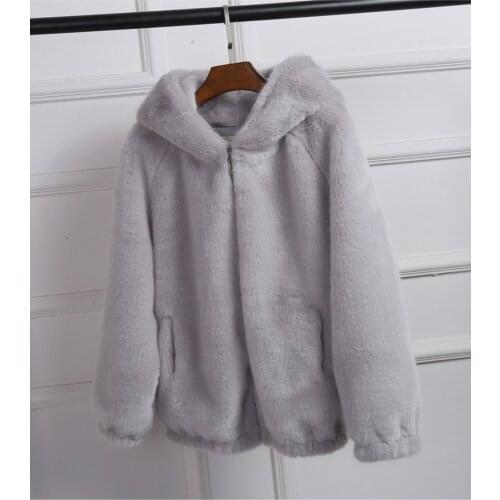 Women Winter Thick Plush Hooded Short Fur Coat Loose Faux Fur Coat Girls Grey Overcoat Fluffy Furry Windbreaker Plus Size 3xl