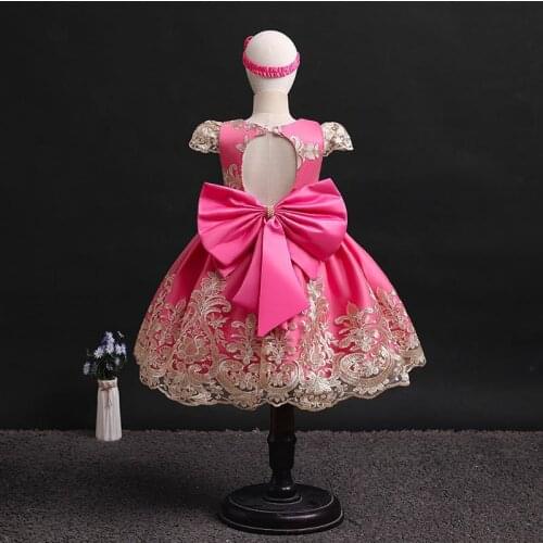 Teenagers Flower Girls Dresses Children Party Ceremonies Clothing Princess Baby Girl Wedding Dress Birthday Big Bow Christening