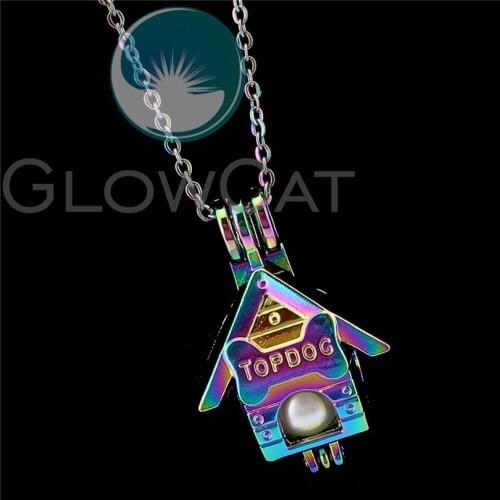 R-C948 Rainbow TOP DOG House Beads Cage Pendant Perfume Diffuser Aroma Oyster Pearl Cage Locket Necklace