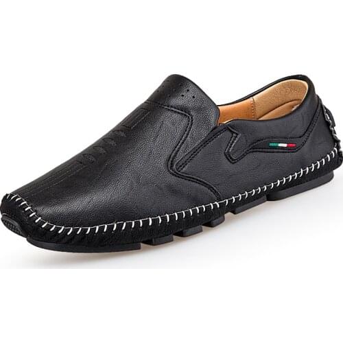 Plus Size 38-48 for Mens Peas Shoes Luxury Men Loafers Shoe Easy Wear Leather Fashion Casual Black Leader Driving Shoes