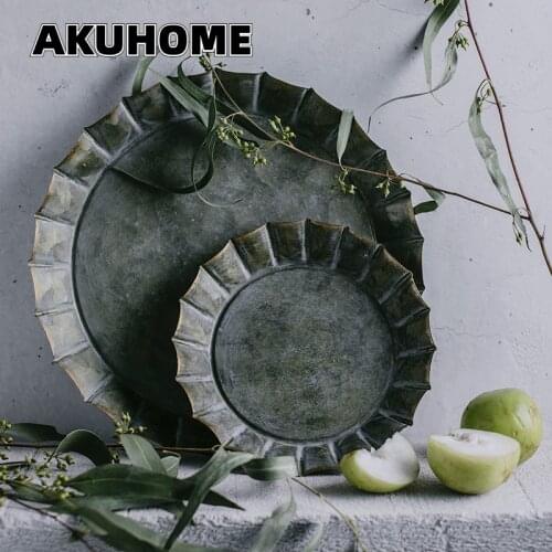 Retro Wrought Iron Series Creative Old Round Iron Pan Bread Tray Storage Tray Country Style Shooting Props Cake Stand