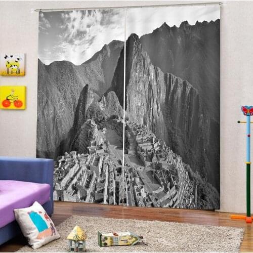 Grey curtains Luxury Blackout 3D Window Curtain For Living Room mountain curtains blackout curtains