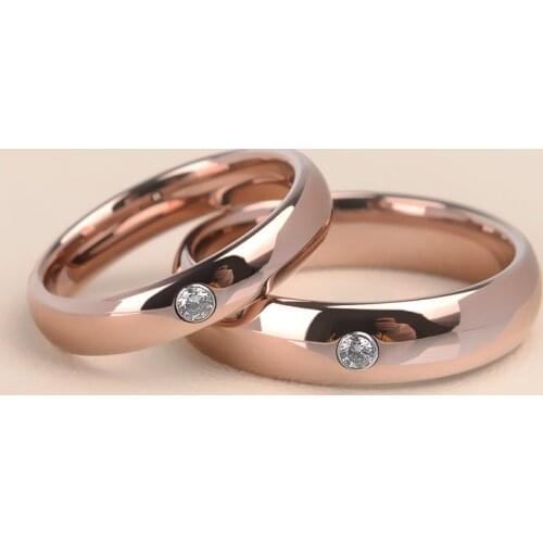 Saya Brand Rose Golding Plating Couples' Tungsten Rings Inlay CZ Stones 4mm Width For Wedding Engagement Band