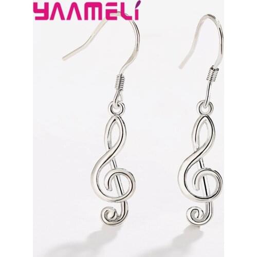 Music Notation Drop Earrings for Women Gold/Silver Color 925 Sterling Silver Plain Metal Texture Fashion Jewelry Wholesale