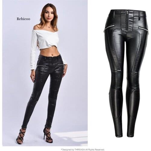 Winter Stretch Pu Leather Pants for Women High Waist Joggers Women Trousers Plus Size Pencil Skinny Waisted Female Pants