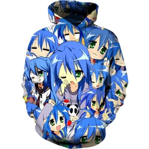 SOSHIRL Lucky Star Hoodies Blue Cool Anime Sweatshirts Couple Fans Pullover Casual Male/Women Fashion Long Sleeve Streetwear Top