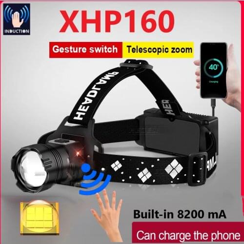 Super bright XHP160 IR Sensor Led Headlamp 18650 Rechargeable XHP100 Head flashlight Usb Powerful Head lamp Xhp90.2 Fishing Lamp