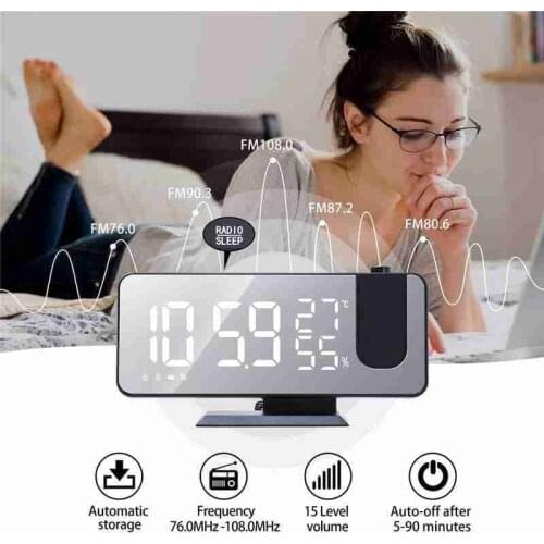 LED Display Digital Alarm Clock Electronic Desktop Clock FM Radio Projection Alarm Clock Indoor Humidity Thermometer