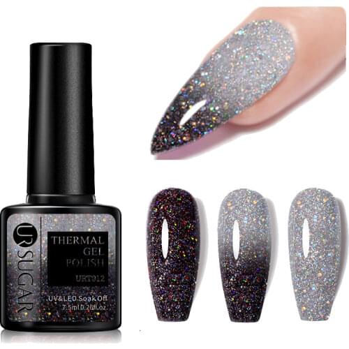 UR SUGAR Thermal Ultra-thin Glitter 3 Colors Soak Off UV Gel Color-chaging Snowflake Temperature Color Change Gel Nail Art Gel