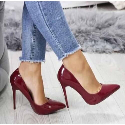 Wine Red Patent Leather Pumps Sexy High Heel Shoes Pointed Toe Slip on Stiletto Heels Thin Heels Party Dress Shoe